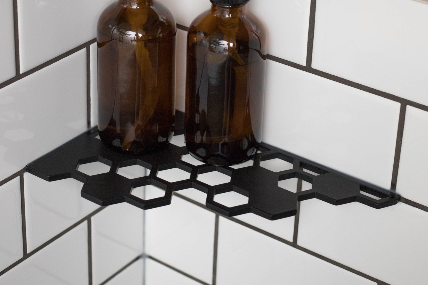 Corner shelf in black HIVE Shelf matte black by Heliotile